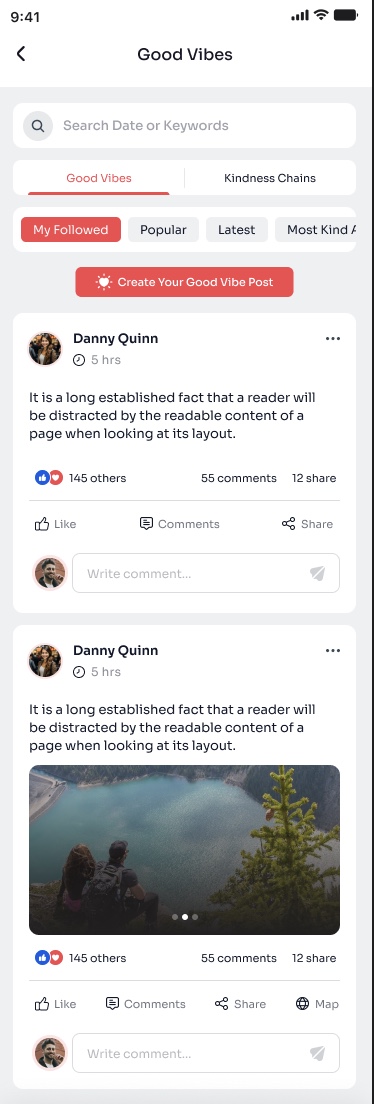 Social feed with positive posts